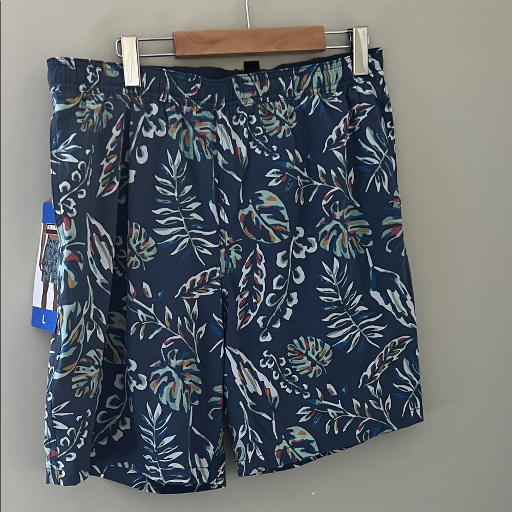 Kirkland Signature Men's Blue Leaf Print Swim Trunks